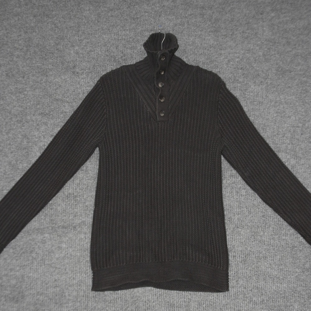 REISS Sweater Womens‎ M Charcoal Gray Cotton Button Neck Casual Winter Fisherman